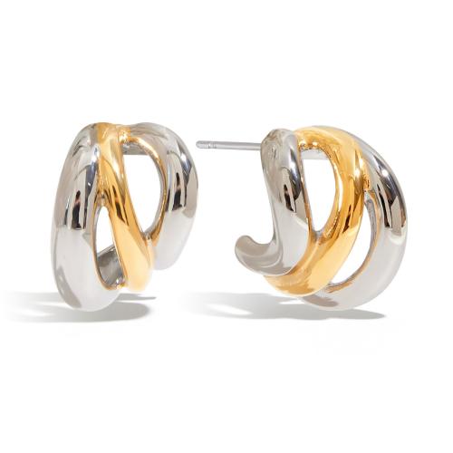 Nerezová ocel náušnice, 304 Stainless Steel, pro ženy & dva tón & dutý, 16x16x8mm, Prodáno By Pair