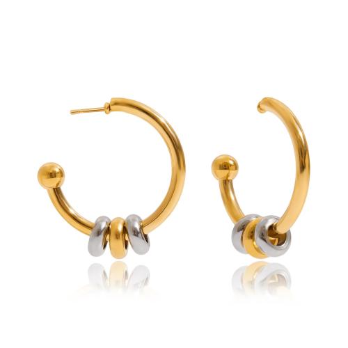 Nerezová ocel náušnice, 304 Stainless Steel, 18K pozlacené, módní šperky & pro ženy & dva tón, Prodáno By Pair