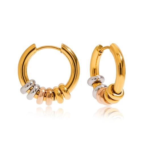 Mens Stainless Steel Hoop orecchino, 304 acciaio inox, Placcato oro 18K, gioielli di moda & per la donna & bicolore, Venduto da coppia