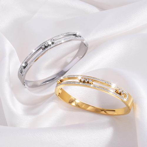 Bracelet en acier inoxydable, Acier inoxydable 304, Placage, pour femme & avec strass & creux, plus de couleurs à choisir, Vendu par PC