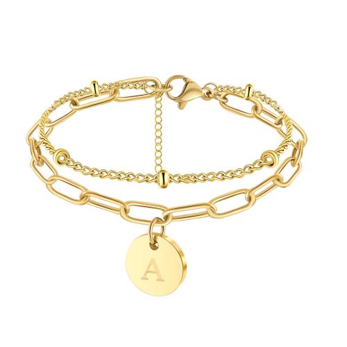 Aço inoxidável 304 pulseira, with 2inch extender chain, cromado de cor dourada, Varios pares a sua escolha & para mulher, comprimento Aprox 7 inchaltura, vendido por PC