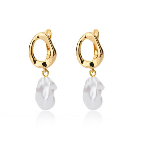 metal Pendientes con Colgantes, con Perlas cultivadas de agua dulce, chapado en color dorado, diferentes estilos para la opción & para mujer, earring length 25-30mm, Vendido por Par