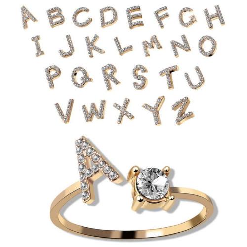 liga de zinco Cuff Ring Finger, Letra do Alfabeto, banhado, unissex & Vario tipos a sua escolha & com strass, Mais cores pare escolha, tamanho:6-8.5, vendido por PC