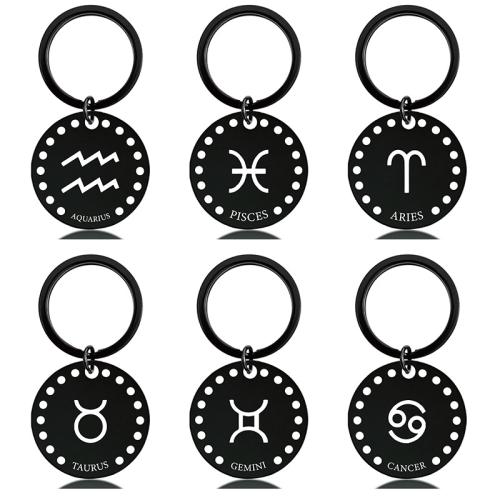 304 Stainless Steel Key Clasp with Zinc Alloy Flat Round plated Unisex black 60mm Sold By PC