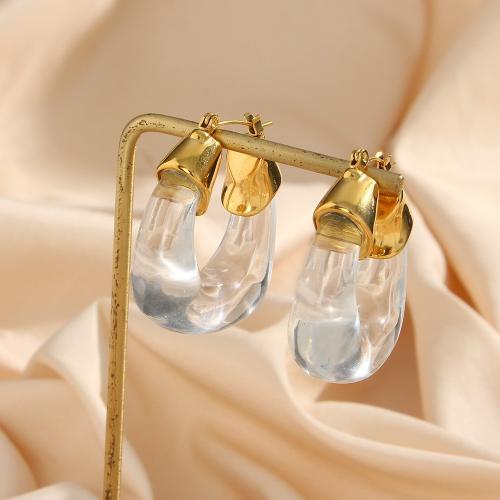 Acrylic Jewelry Earring 316 Stainless Steel with Acrylic gold color plated fashion jewelry Sold By Pair