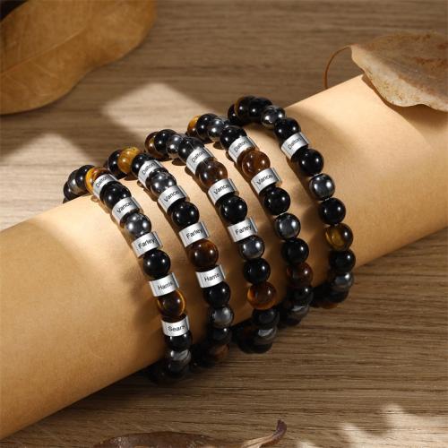 Bracelets de pierres précieuses, Acier inoxydable 304, avec Pierre naturelle & oeil de tigre, Placage de couleur d'or, bijoux de mode, plus de couleurs à choisir, Vendu par brin