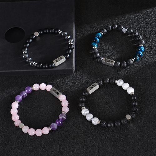 Edelstein Armbänder, 304 Edelstahl, mit Naturstein & Amethyst, goldfarben plattiert, Modeschmuck, keine, verkauft von Strang