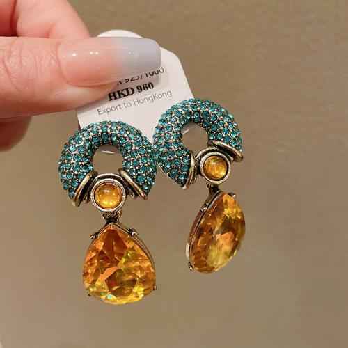 Zinc Alloy Drop Earrings gold color plated fashion jewelry & with rhinestone Sold By Pair