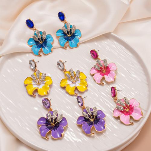 Zinc Alloy Drop Earrings gold color plated fashion jewelry & enamel & with rhinestone Sold By Pair