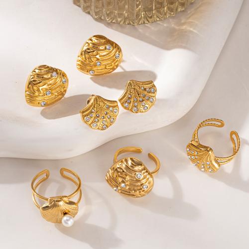 Cubic Zirconia Stainless Steel Jewelry Sets Titanium Steel with Plastic Pearl gold color plated fashion jewelry & micro pave cubic zirconia Sold By PC
