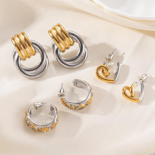 Boucle d'oreille Acier Titane, Placage de couleur d'or, bijoux de mode & avec strass, plus de couleurs à choisir, Vendu par paire