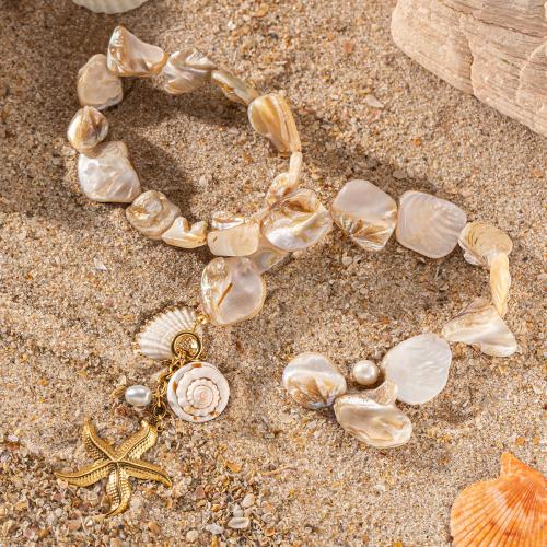Shell Necklaces 304 Stainless Steel with Shell & Plastic Pearl gold color plated fashion jewelry Sold By PC