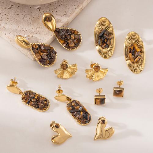 Grânulos de gemstone jóias, Aço inoxidável 304, with Cascalho natural, cromado de cor dourada, joias de moda, Mais cores pare escolha, vendido por PC