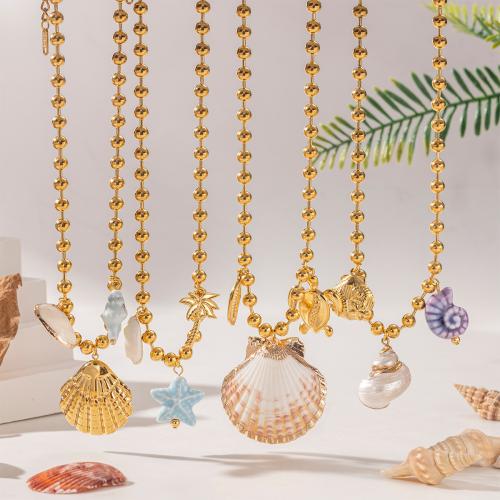 Collar de Nácar, acero inoxidable 304, con Nácar & Nácar Trompeta, chapado en color dorado, Joyería, más colores para la opción, Vendido por UD