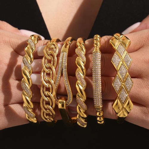 Bracelet en acier inoxydable, Acier inoxydable 304, Placage de couleur d'or, bijoux de mode & pavé de micro zircon & avec strass, plus de couleurs à choisir, Vendu par PC