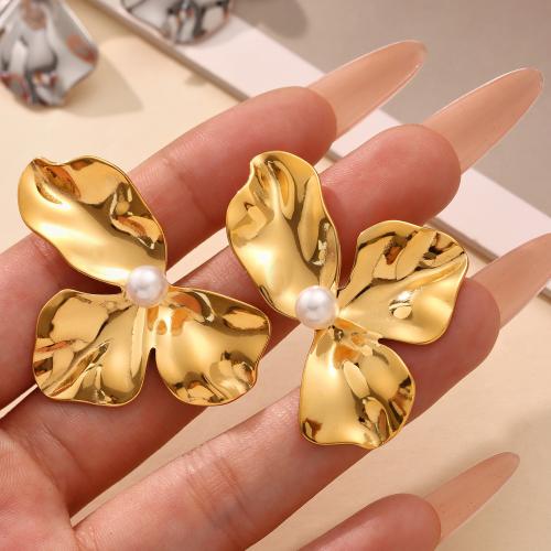 Roestvrij staal Stud Earrings, 304 roestvrij staal, met Plastic Pearl, gold plated, mode sieraden, meer kleuren voor de keuze, Verkocht door pair