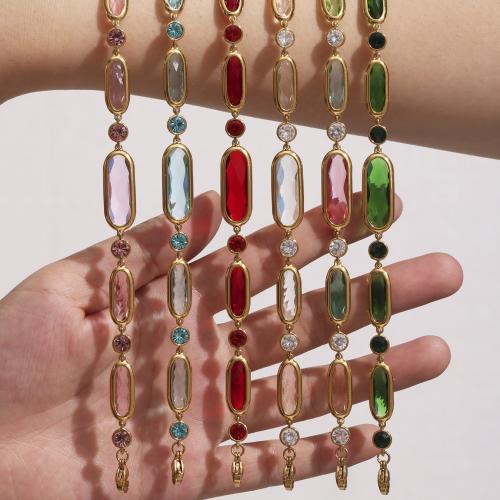 Glass Beads Bracelet 304 Stainless Steel with Glass Stone gold color plated fashion jewelry Sold By PC