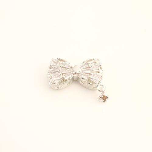 Cubic Zirconia Micro Pave bronze Pingente, cobre, Laço, DIY & micro pavimento em zircônia cúbica, prateado, 17x21x6mm, vendido por PC