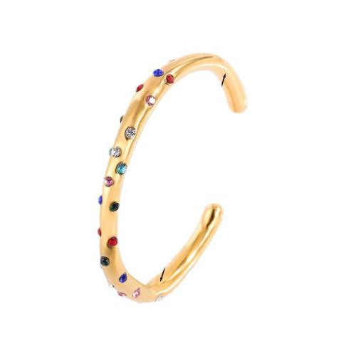 304 Stainless Steel Cuff Bangle plated fashion jewelry & for woman & with rhinestone golden Sold By PC