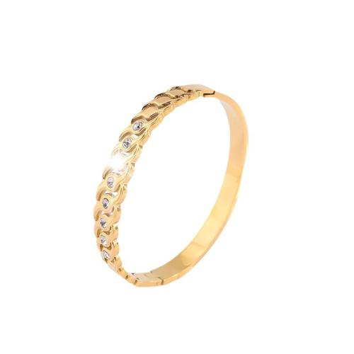 Stainless Steel Bangle 304 Stainless Steel & for woman & with rhinestone golden Sold By PC