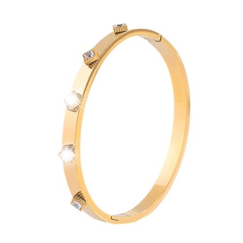 Stainless Steel Bangle 304 Stainless Steel Vacuum Ion Plating fashion jewelry & for woman & with rhinestone golden Sold By PC