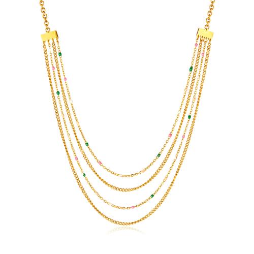 Collar Multi de la capa, acero inoxidable 304, chapado, multicapa & para mujer & pegamento de gota, dorado, Vendido por UD