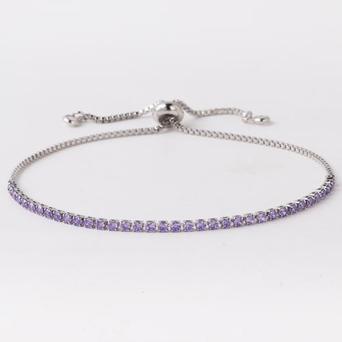Cubic Zirconia Micro Pave Brass Bracelet plated adjustable & micro pave cubic zirconia & for woman Length Approx 7-11 Inch Sold By PC