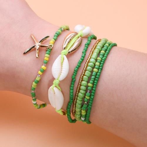 Zinc Alloy Bracelet Set with Shell & Glass Seed Beads handmade ocean design & for woman Sold By Set