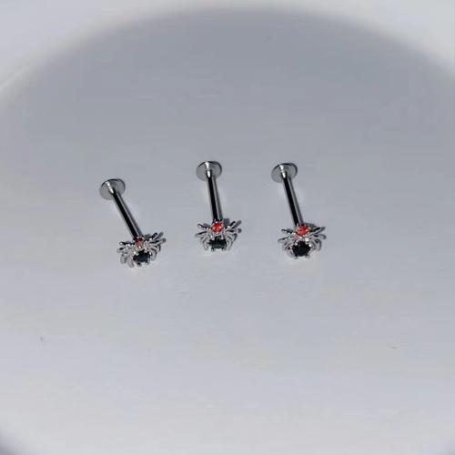 Brass Lip Piercing Stud Spider plated Unisex & micro pave cubic zirconia Random Color Sold By PC