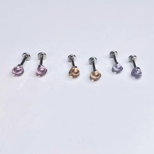 Titanium Steel Lip Piercing Stud Unisex & with cubic zirconia Sold By PC