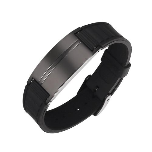 acier inoxydable 316L bracelet, avec silicone, Placage, bijoux de mode & unisexe, plus de couleurs à choisir, Longueur Environ 9.8 pouce, Vendu par PC