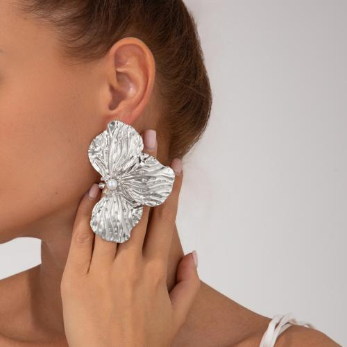 Lo zinco in lega Stud Earring, lega in zinco, with perla in plastica, placcato color oro, gioielli di moda, nessuno, Venduto da coppia