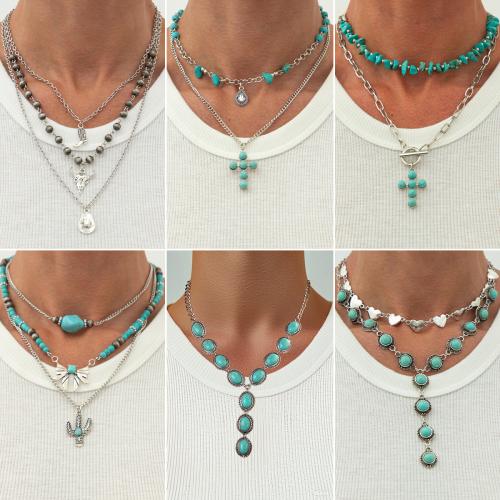 Fashion Turquoise Necklace Zinc Alloy with iron chain & turquoise gold color plated fashion jewelry Sold By PC