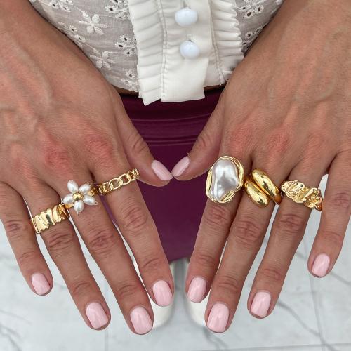 Zinc Alloy Ring Set with Plastic Pearl gold color plated fashion jewelry Sold By Set