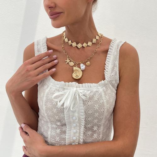 Zinc Alloy Jewelry Sets with iron chain & Plastic Pearl gold color plated Double Layer & fashion jewelry Sold By Set