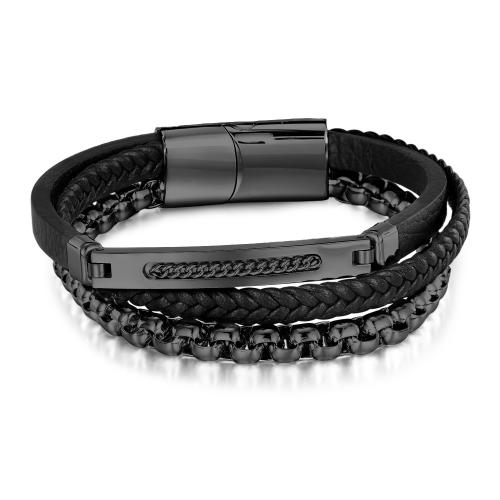 PU cavo bracciali, 304 acciaio inox, with PU microfibra, fatto a mano, tre strati & gioielli di moda & per l'uomo, nessuno, Venduto da PC