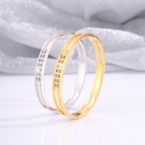 304 Stainless Steel Bangle plated for woman & with rhinestone & hollow Sold By PC