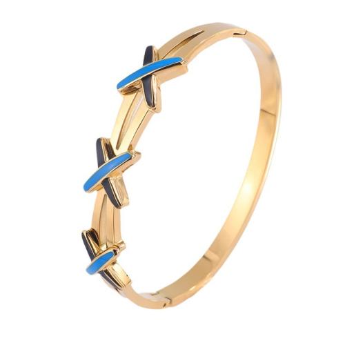 Acier inoxydable 304 bracelet ordinaire, Plaqué d'or 18K, pour femme & émail & creux, Vendu par PC