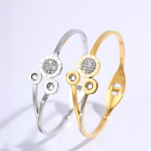 Acier inoxydable 304 bracelet manchette, Placage, bijoux de mode & pour femme & avec strass, plus de couleurs à choisir, Vendu par PC