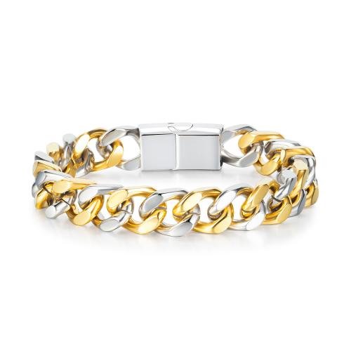 Bracciale gioielli in acciaio inossidabile, 304 acciaio inox, placcato, gioielli di moda & per l'uomo & bicolore, wide:12mm, Lunghezza 210 mm, Venduto da PC