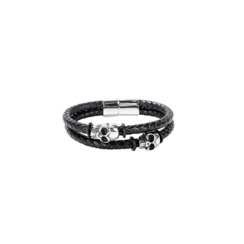 PU Leather Cord Bracelets 304 Stainless Steel with Microfiber PU handmade Double Layer & fashion jewelry & for man black Sold By PC