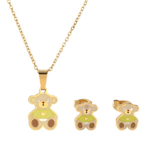 Smaltovaná nerezová sada šperků, Stud náušnice & náhrdelník, Titanium ocel, Nést, barva pozlacený, módní šperky, smíšené barvy, 7-30mm, Prodáno By nastavit