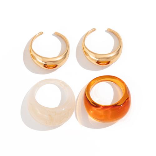 Juego de anillos de aleación de zinc, con resina, chapado en color dorado, Joyería, más colores para la opción, 4PCs/Set, Vendido por Set