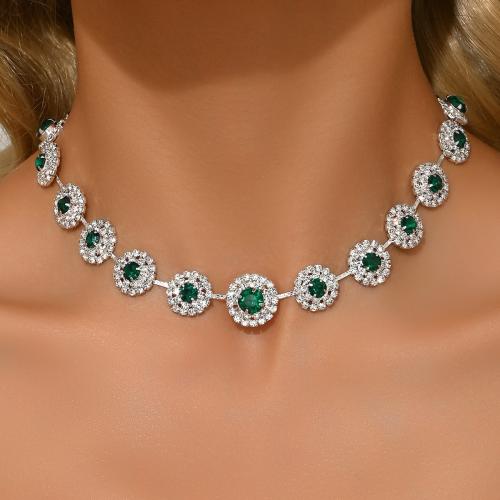 Collier en laiton, Placage, bijoux de mode & pavé de micro zircon & avec strass, plus de couleurs à choisir, protéger l'environnement, sans nickel, plomb et cadmium, Vendu par PC