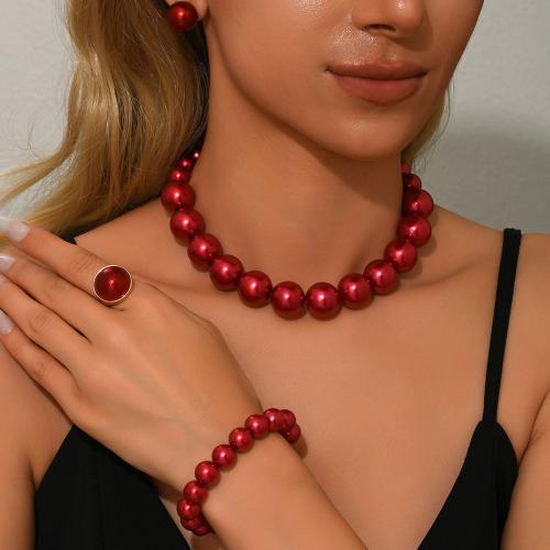 Sets de Joyas, aleación de zinc, con Perlas plásticas, chapado en color dorado, 5 piezas & Joyería, más colores para la opción, Vendido por Set
