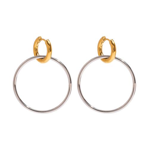 Stainless Steel Hoop Earring 304 Stainless Steel plated for woman & two tone & hollow Sold By Pair