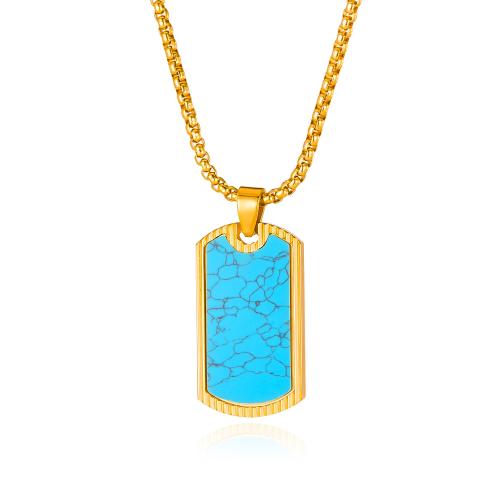 Collana turchese alla moda, 304 acciaio inox, with turchese, lucido, gioielli di moda & per l'uomo, dorato, Venduto da PC