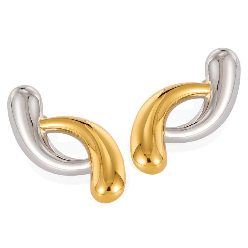 Roestvrij staal Stud Earrings, 304 roestvrij staal, plated, voor vrouw & two tone & hol, Verkocht door pair