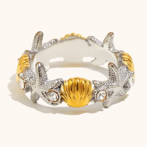 Rhinestone Stainless Steel Finger Ring 304 Stainless Steel plated & for woman & with rhinestone & two tone Sold By PC