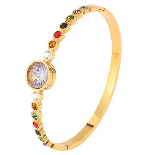 Acier inoxydable 304 bracelet ordinaire, Placage, bijoux de mode & pour femme & avec strass, doré, Vendu par PC